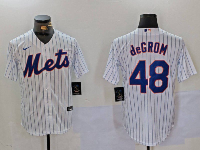 Men New York Mets #48 Degrom White Stripe Game 2024 Nike MLB Jersey style 1